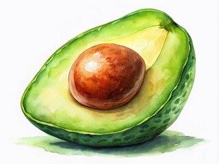 Avocado Watercolor Portrait - Single Vegetable Illustration