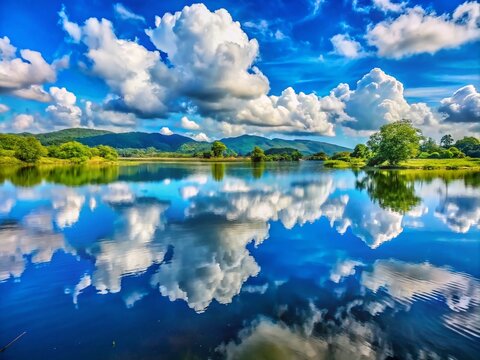 Azure Lake Reflects Monsoon Sky, Khal Bilas
