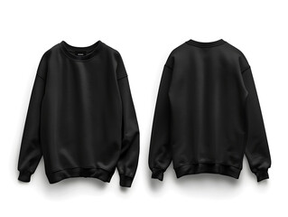Black blank sweatshirt front and back view isolated on white background