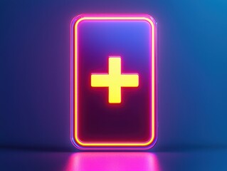 Obraz premium Dynamic health plus sign icon studio setting digital art neon glow close-up modern health concept