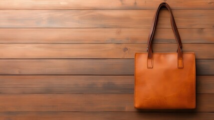 Elegant and Stylish Leather Tote Bag on Wooden Background for Fashion and Lifestyle Photography, Perfect for Branding and Product Display, Versatile Use in Daily Life