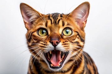 Obraz premium Bengal Cat Fangs, Angry Meow, Macro Close-up