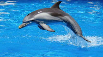 Fototapeta premium Dolphin Leaping Above Clear Blue Water in an Aquatic Environment