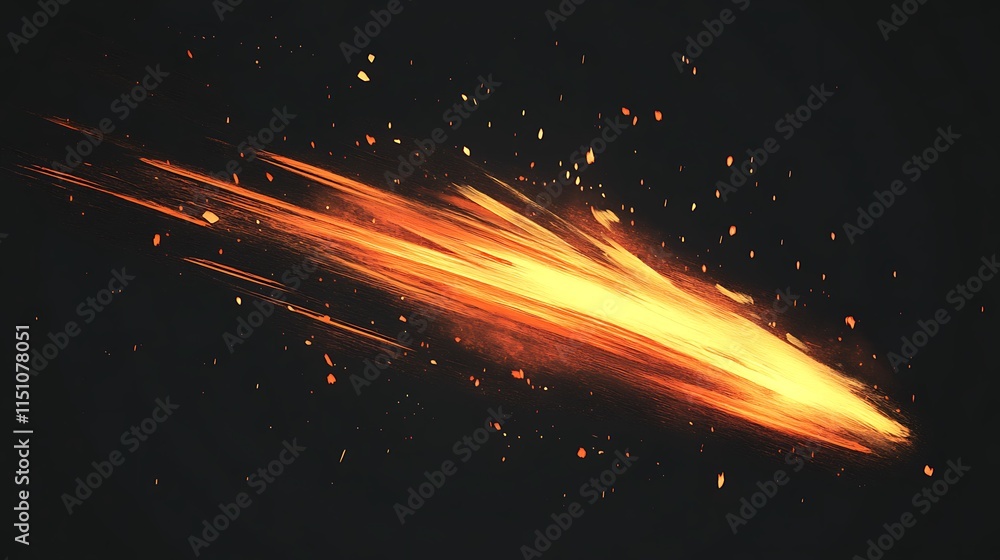 Poster fiery streak with particles.