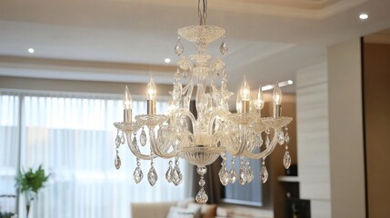 Elegant Crystal Chandelier Hanging in Stylish Modern Interior Space