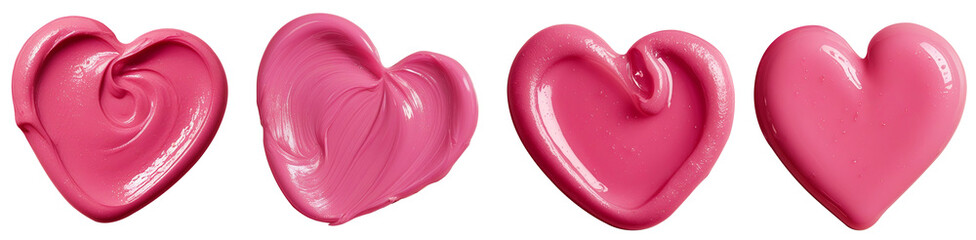 Collection set of four Cream pink heart shape isolated on transparent background, Png file