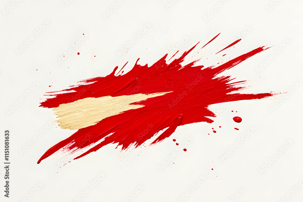 Poster bold red paint stroke with dynamic texture on cream canvas for artistic background or design use