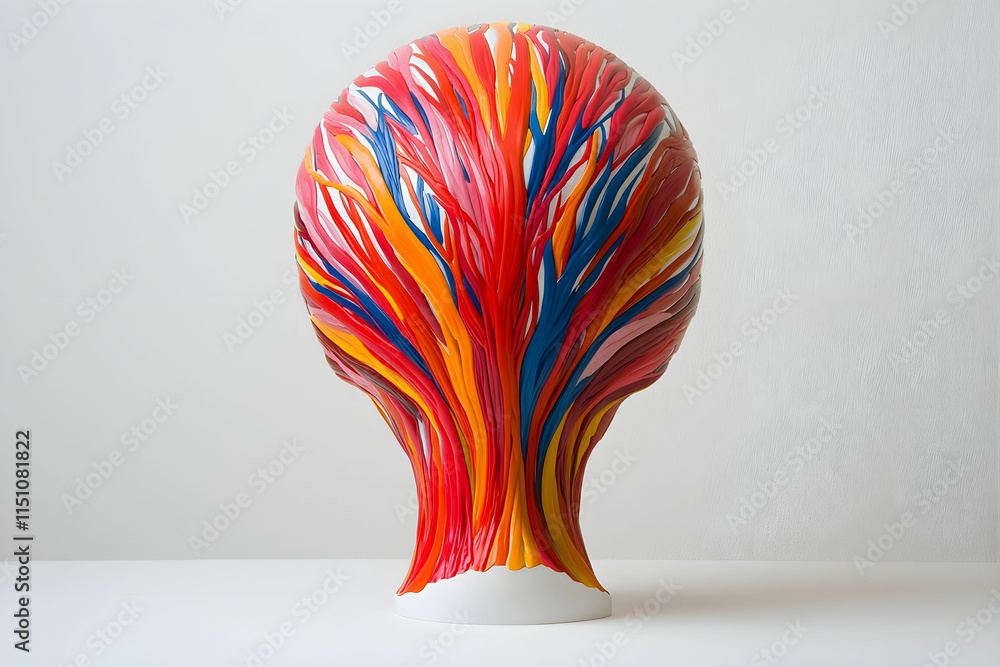 Poster vibrant artistic sculpture representing a colorful tree of life with dynamic flowing strands in brig