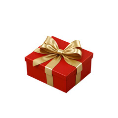 Red box with golden ribbon and bow isolated on transparent background