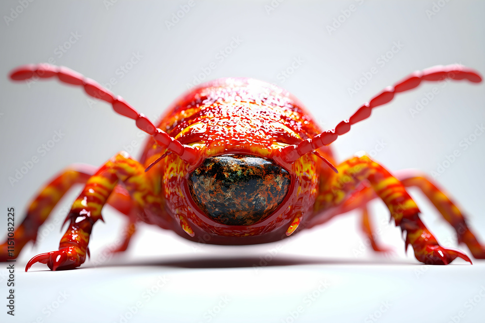 Poster vibrant red insect with glossy texture and intricate details captured against a soft background