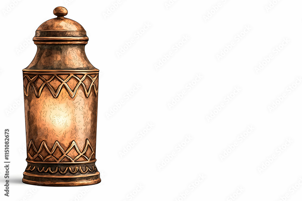 Poster ornate bronze lantern with intricate details illuminating a soft glow in a minimalist space