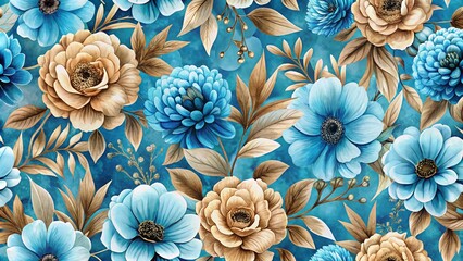 Blue Pattern Watercolor Floral Backgrounds, Fashion Design