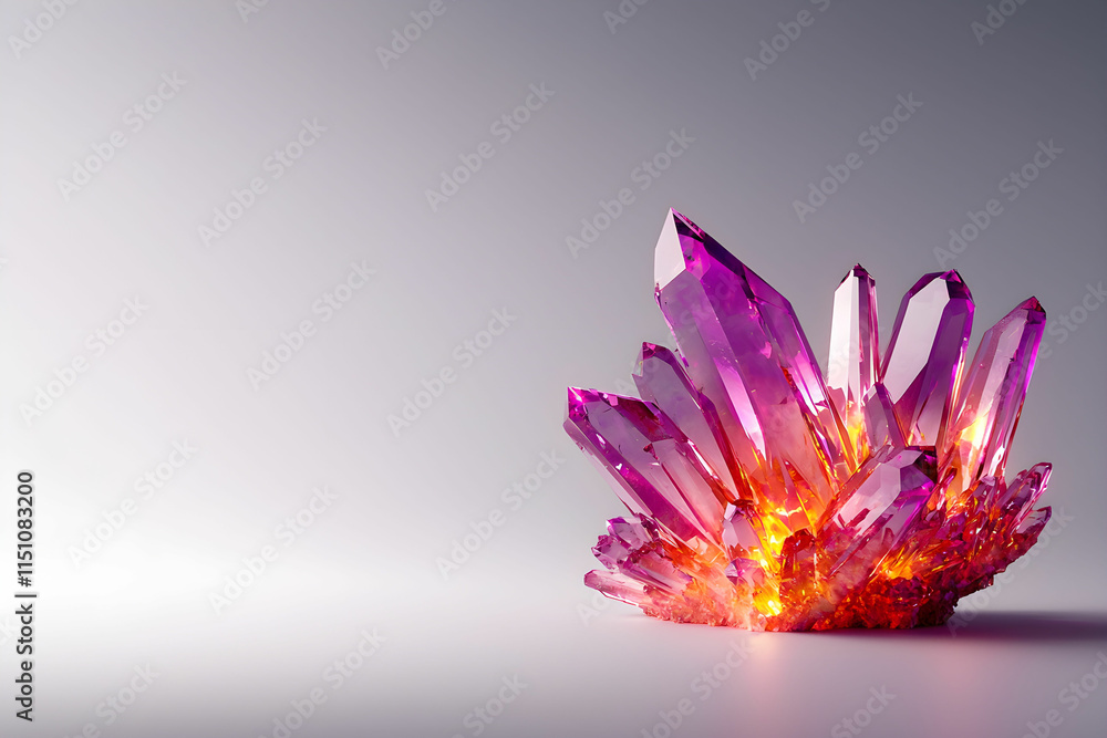 Poster stunning pink and orange crystal cluster with sharp points and unique geometric shapes on a minimali
