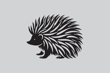 Silhouette of porcupine filled with tropical plant in the jungle in rough drawing