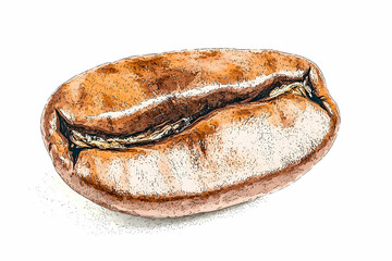 Detailed Illustration of a Single Coffee Bean with Textured Surface and Natural Shades