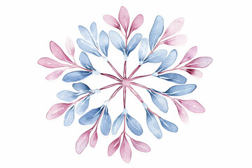 Elegant Watercolor Leaves with Pink and Blue Hues in a Symmetrical Floral Arrangement Design