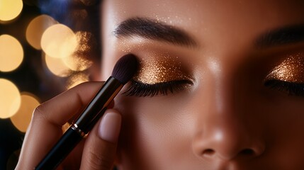 Sparkling New Year's Eve Glam, Makeup Artist Creates Dazzling Eye Look for Holiday Events, Showcasing Professional Beauty Services with Shimmer and Festive Lights
