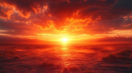 Naklejka premium Fiery sunset over desert landscape.