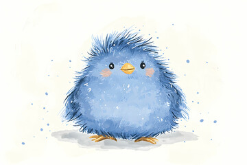Cute and Fluffy Blue Bird Illustration for Children’s Books and Educational Materials