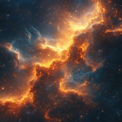 Obraz premium Fiery nebula, cosmic dust, star-filled expanse.