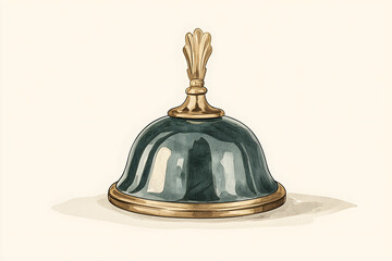 Elegant Vintage Reception Bell with Polished Metal Finish on Soft Beige Background