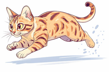 Obraz premium Energetic and Playful Cartoon Cat in Mid-Jump with Striking Fur Patterns and Expressive Eyes