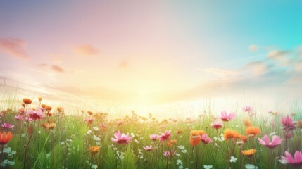 Fototapeta premium Vibrant Wildflowers Bloom in a Sunny Meadow