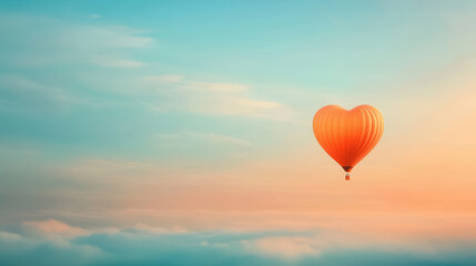 Fototapeta premium whimsical hot air balloon in shape of heart floats above soft clouds, creating dreamy atmosphere