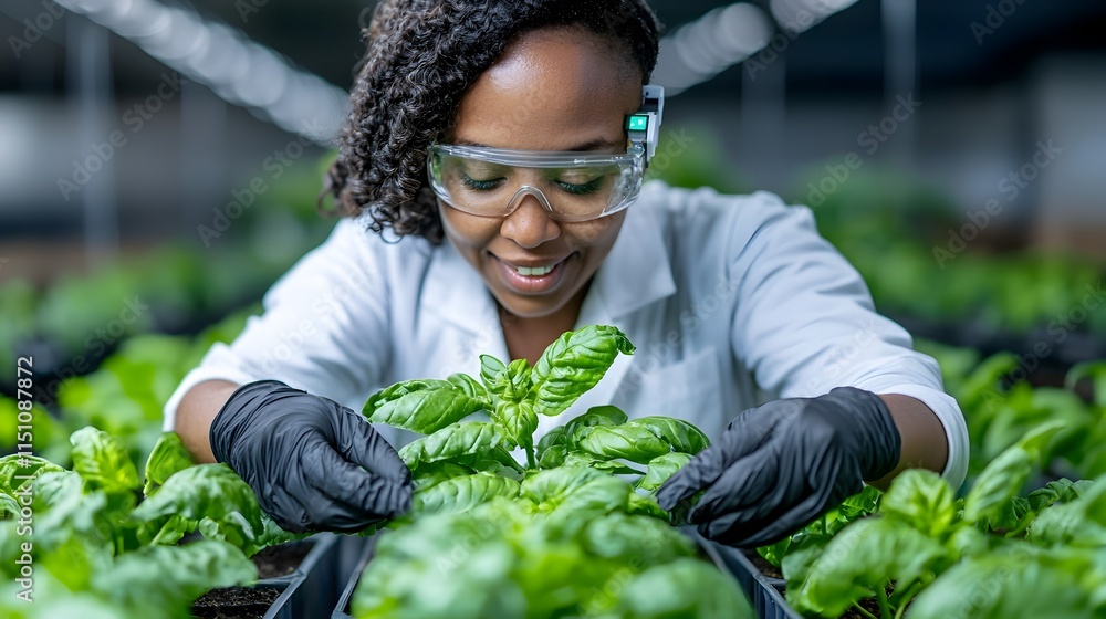 Poster Female Scientist Utilizing Advanced Technology Data Analytics and Innovative Techniques to Enhance Greenhouse Plant Growth and Cultivation Productivity