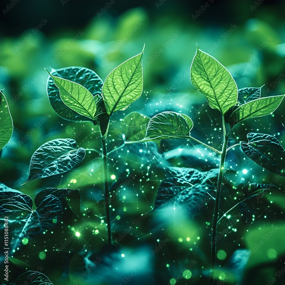 Aufkleber Robust and Abundant Soybean Crop Growth Thriving in a Vibrant Emerald Landscape Powered by Innovative Digital Farming Analytics and Networked Data Frameworks