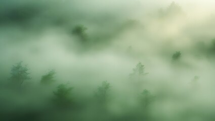 Misty Forest Trees Enveloped In Fog