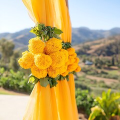 Yellow Marigold Flower Decorates Outdoor Ceremony