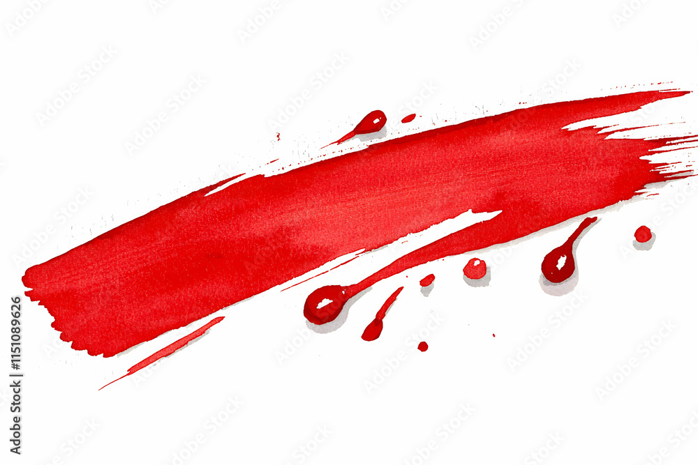 Poster vibrant red brush stroke with splashes on white background for artistic expression and design projec