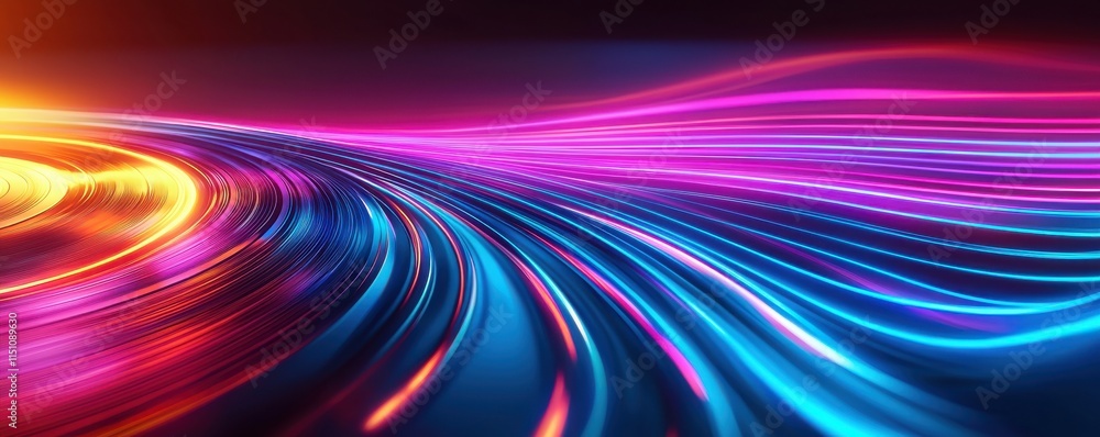 Poster vibrant abstract waves of light in dynamic colorful composition.