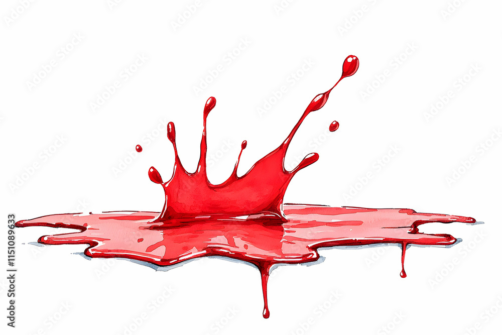 Poster vibrant red paint splash with dynamic drips captured on white background for creative projects