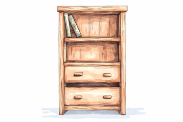 Wooden bookshelf with two drawers and three shelves, designed for home decor and organization in a cozy environment