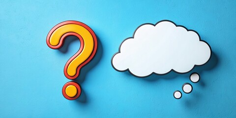 Cartoon Question Mark Thought Bubble Illustration with Copy Space