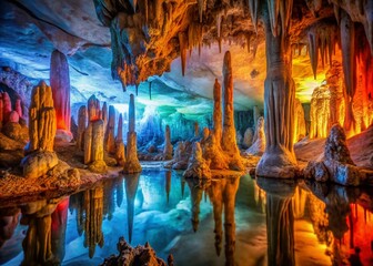 Cave Depth of Field AI Photo,  Mysterious Cave,  Stunning Cave Scene
