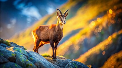 Chamois on Rocky Slope - Bokeh Background
