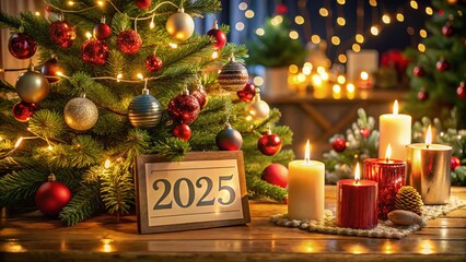 Christmas 2025 Documentary Photo, Lit Candles, Christmas Tree