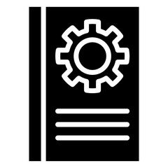 Gear Book Icon, Black And White Glyph Icon Vector