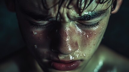 Close-up of a wet-faced person