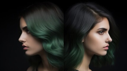 Fototapeta premium A Woman Shows Off Two Stunning Hair Colors