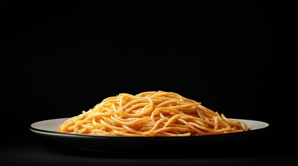 Photorealistic Side View of Delicious Pasta Against a Dark Background for Culinary and Food Photography Needs