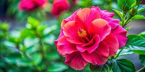 Closeup China Rose, Single Bloom, Floral Beauty, Copy Space