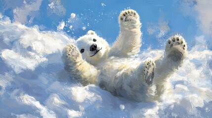 Polar Bear Cub Playing in the Snow