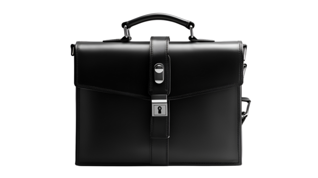 Elegant Black Leather Briefcase, Professional Attache Case, Secure Lock
