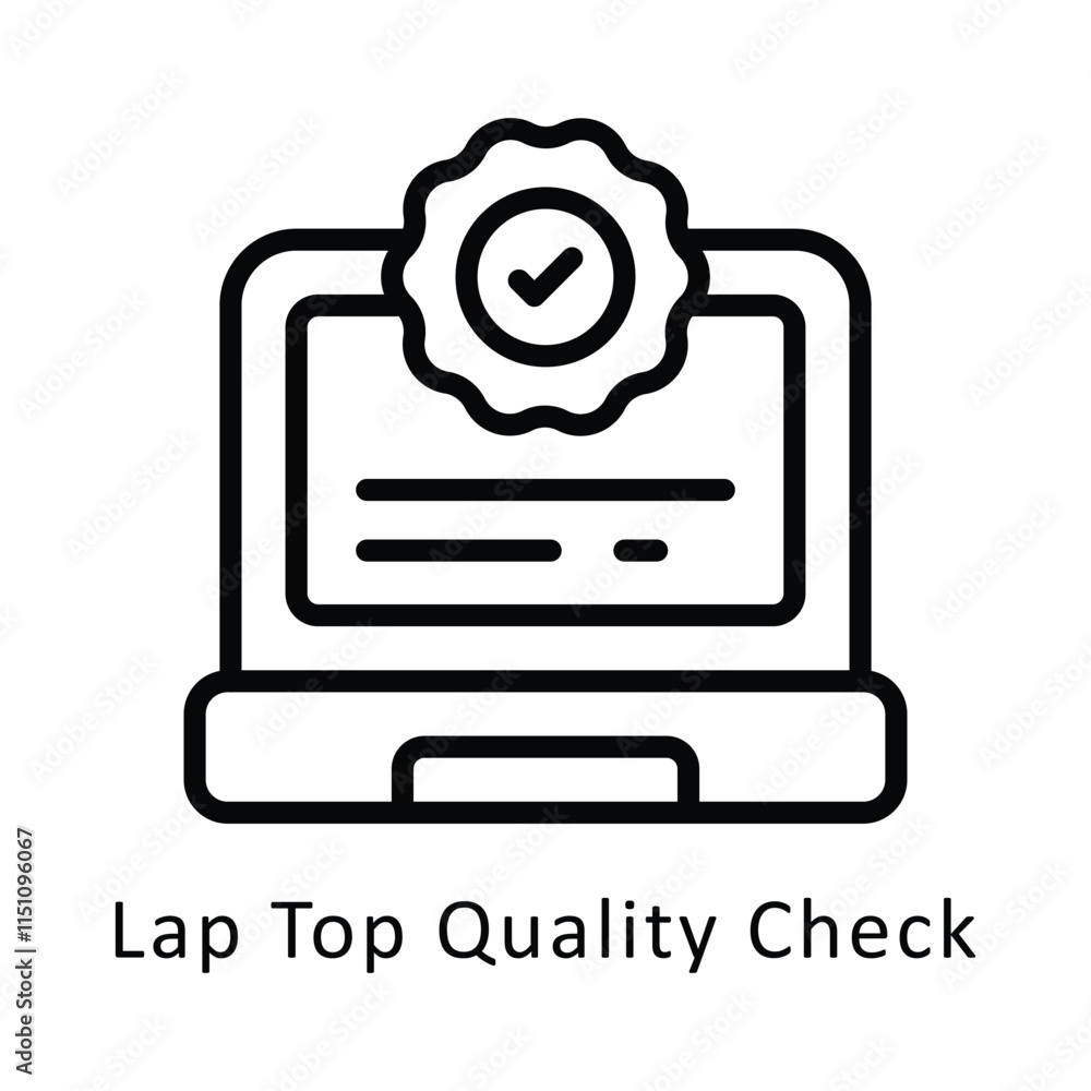 Aufkleber lap top quality check vector outline icon. eps 10 file