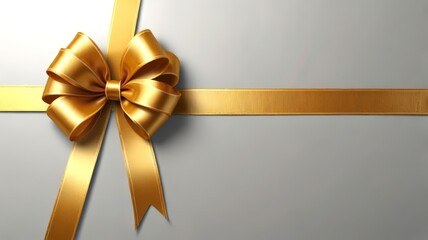 A luxurious golden ribbon forms a beautifully tied bow in the center, accentuated by a sleek gray background, perfect for gift-wrapping and celebrations.  