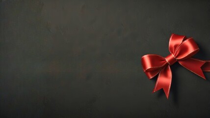 A vibrant red bow tied elegantly against a dark backdrop, adding a touch of festive charm, perfect for gift wrapping or decorative accents